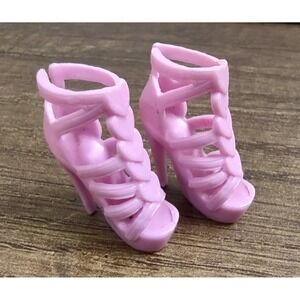 Barbie Fashionista Pink Cage Style Heart Accents High Heel Shoes Doll Size Z1
